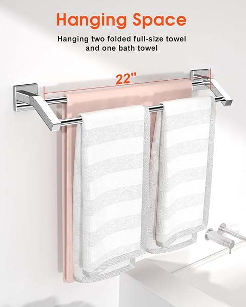ALISE DOUBLE BATH TOWEL BARS TOWEL RACKS FOR BATHROOM,WALL MOUNT TOWEL HOLDER HEAVY DUTY 24-INCH TOWEL HANGER RAIL,GK9009-C SUS304 STAINLESS STEEL POLISHED CHROME