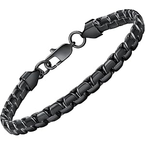 ChainsHouse Flat Box Link Bracelet,Unisex Design,316L Stainless Steel | Silver/Gold/Black Hip Hop Wrist Chain,4mm/6mm & 7.9/8
