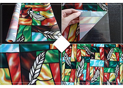 Bloss Vinyl Static Cling Privacy Leaf Stained Glass Decorative Window Film 17.7 Inches by 78.7 Inches