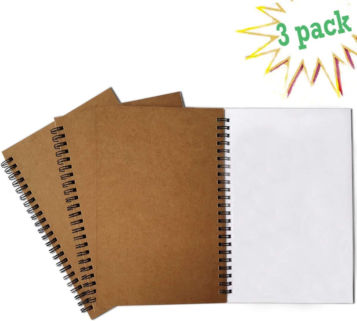 - Spiral Journal, 3Pack Spiral Notebooks, Thick Blank Paper 120 Pages Sketchbook, Notepad&Daily Planners (Khaki)