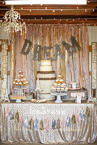 Sequin Tablecloth Champange 50x50 inch Sequin Table Overlayr for Halloween Days Party Wedding Birthdays Holiday Dessert Tables Baby Showers and More.