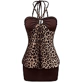 Verdusa Women's Leopard Halter Mini Dress Y2k Western Bodycon Dresses Club Outfits
