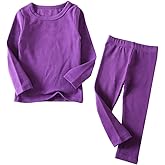 KISBINI Toddler Girls Boys Pajamas Cotton Thermal Underwear Basic Solid Sleepwear Soft Long Sleeve Pjs 2pcs Set