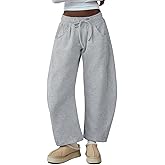 HeSaYep Women's Barrel Leg Ankle Sweatpants Drawstring Wide Leg Lounge Pants Baggy Casual Cotton Sweat Pants with Pockets