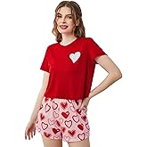Laqeyko Cute Pajamas for Women Shorts Set Short Sleeve Tops and Shorts Pjs Sets Nightwear Sleepwear