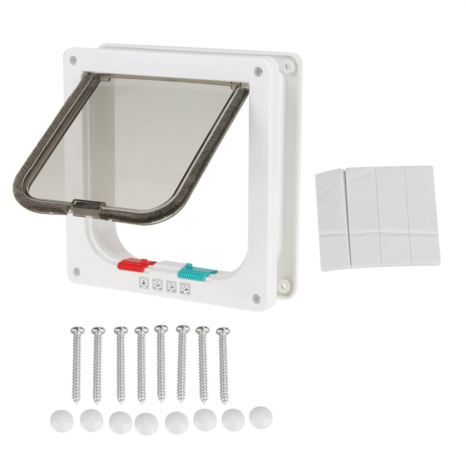4-Way Manual Locking Cat Flap, White, Magnetic Lock Design, 25 x 23.5 cm, Suitable for Small Cats