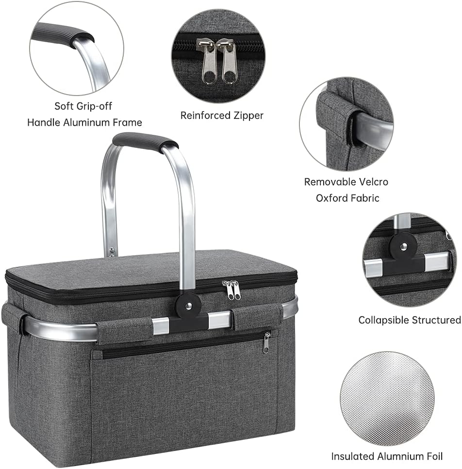 Pynhoklm Insulated Cooler Bag Portable Collapsible Picnic Basket Cooler with Sewn in Frame : Garden & Outdoor