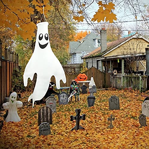 Starrky Halloween Ghost Windsocks Hanging Decorations Flags, 2PCS 43 Inches Halloween Windsock Outdoor Hanging Decoration for Front Yard Patio Lawn Garden Party Decor