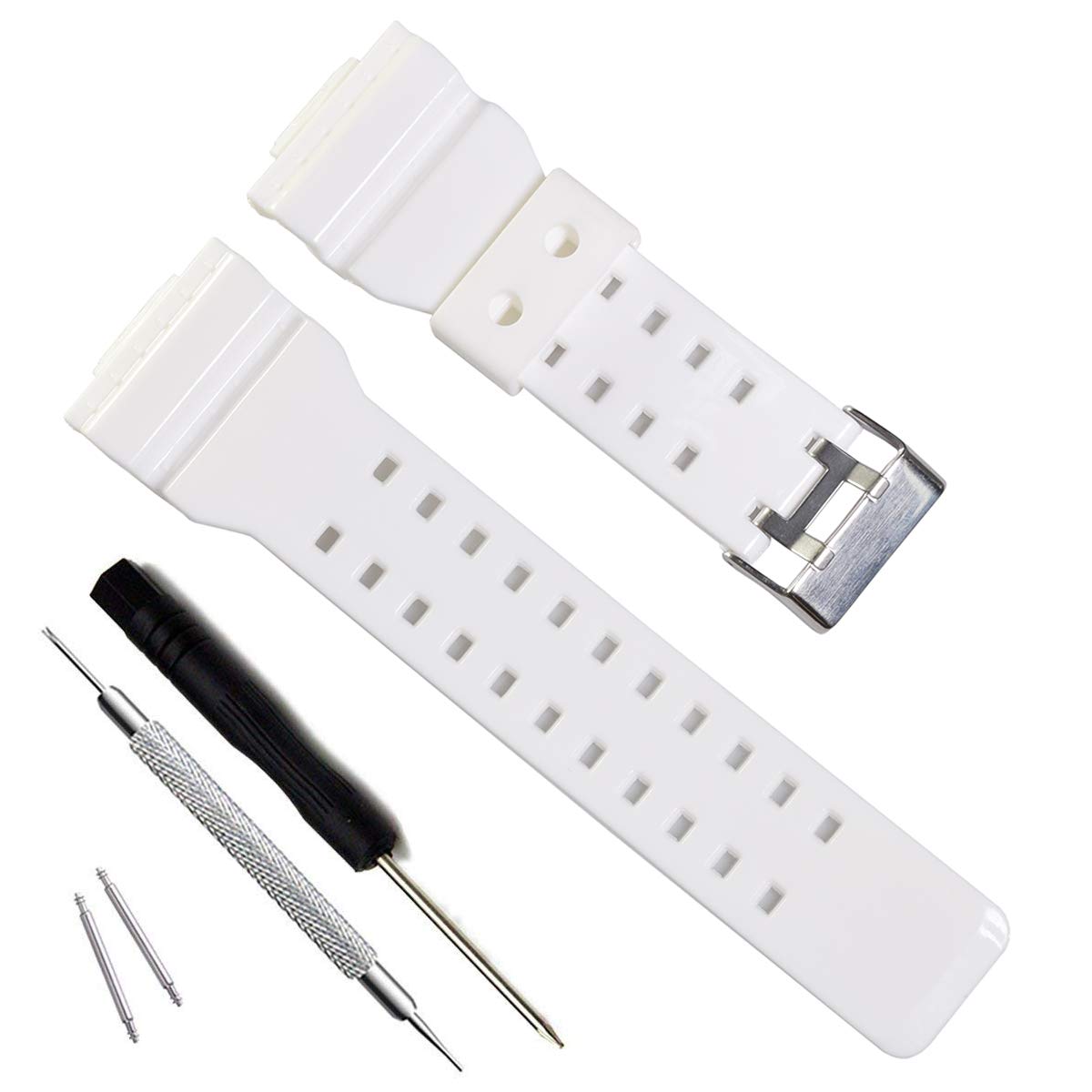 My Time OliBoPo Natural Resin Replacement Watch Band Strap for Casio Mens G-Shock GD120/GA-100/GA-110/GA-100C (Shiny White)