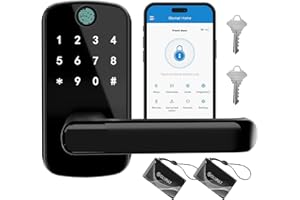 Olumat Smart Door Lock with Fingerprint - Keyless Entry Handle - App Controlled Digital Lock for Front Door, Garage, Home, Office, Rental