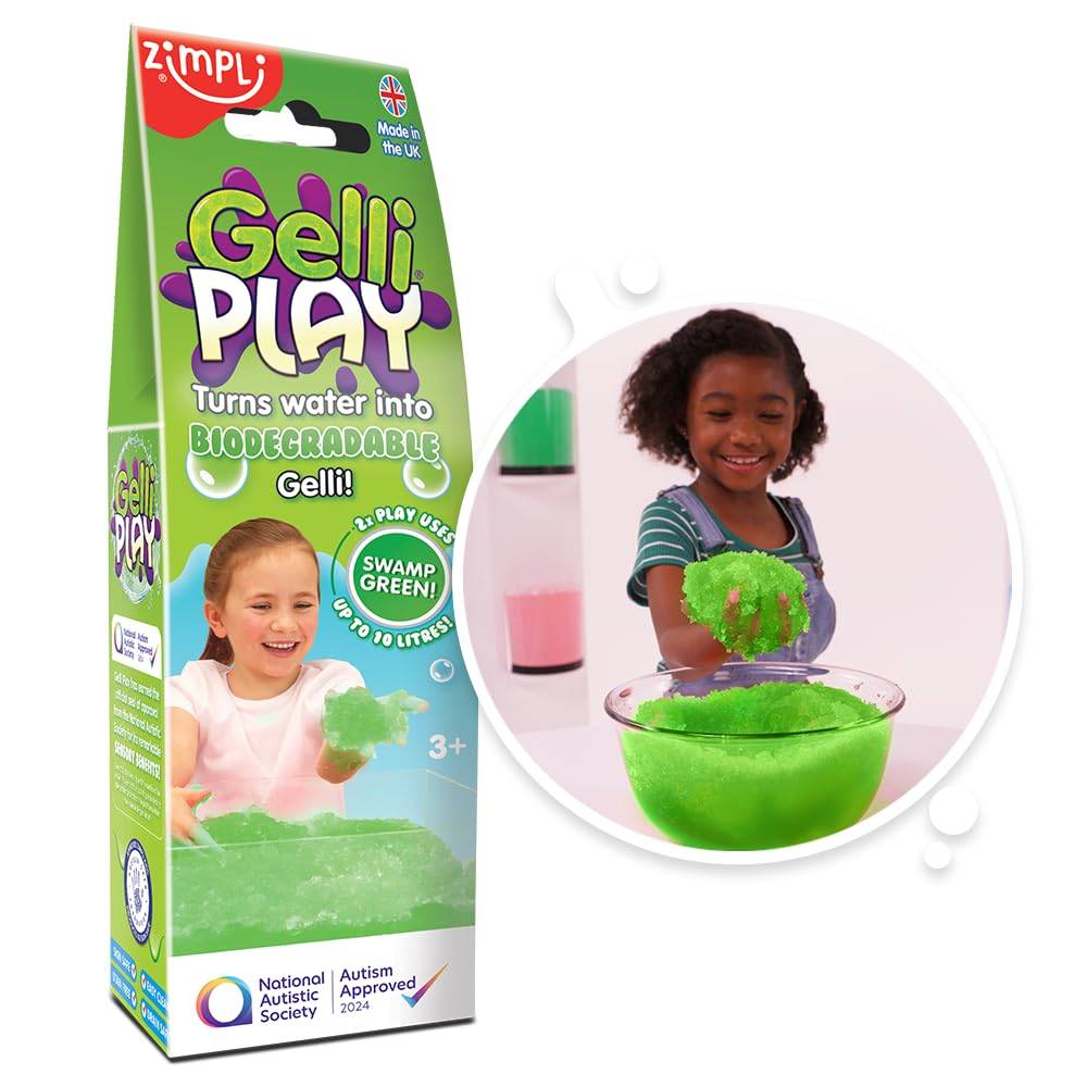 ZIMPLI - Gelli Play Green, Magically turns water into thick, colourful goo, Tuff Tray Toy, Novelty & Gag Toys, Rewards Gift for Kids