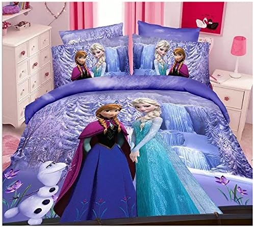 Cartoon Bedding Set 3Pcs Polyester Bed Set Disney Princesses Duvet Cover Set Frozen Bedding for Girls Teens Bedding Queen Size,New Year Gift