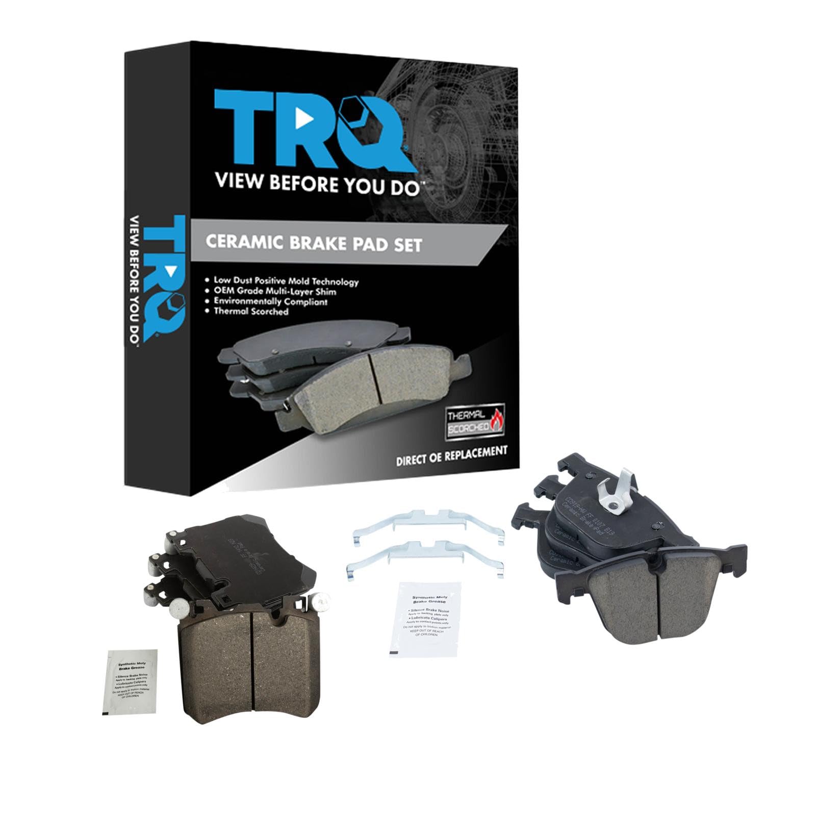 TRQ Front and Rear Brake Pad Set Ceramic Hardware Compatible with 2010-2013 BMW X5 2010-2014 X6 Image