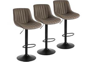 Youhauchair Bar Stools Set of 3, Swivel Counter Height Barstools with Back, Adjustable PU Leather Bar Chairs, Modern Armless Kitchen Island Stool, Brown