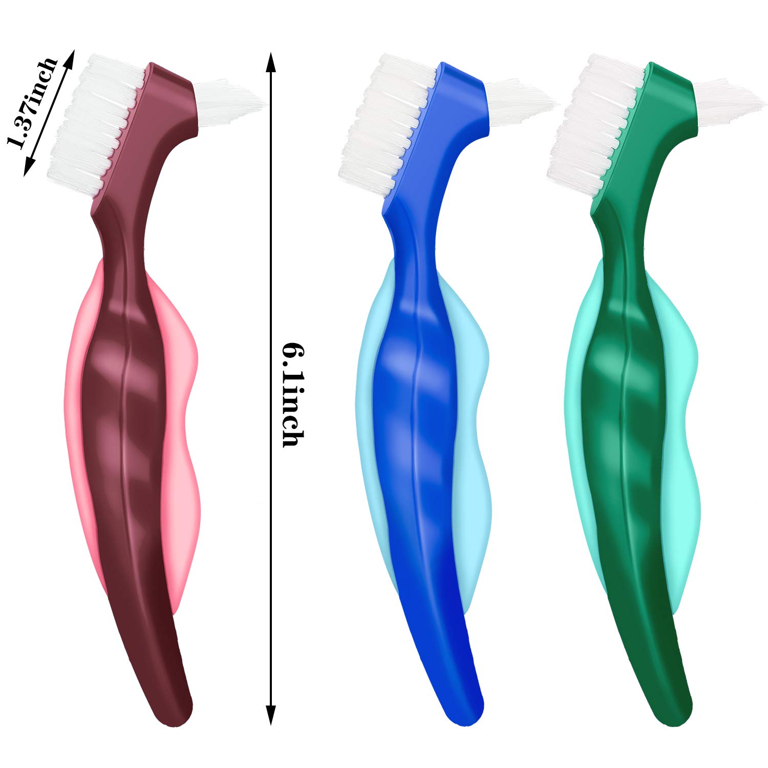 6 Pieces Hard Denture Brush Denture Toothbrush Cleaning Brush with White Carrying Case for False Teeth Cleaning (Red, Green and Blue) : Beauty