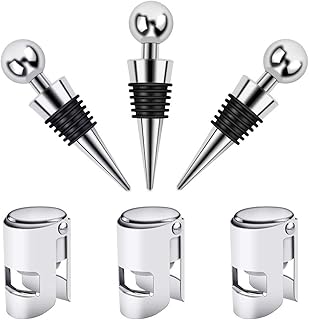 Aipaide Edelstahl Flaschenverschluss 3 Stück Weinflaschenverschluss mit 3 Stück Sektflaschenverschluss Vakuum Wein Stopfen Set für Weinsammlung Rotwein Champagner Prosecco Bier