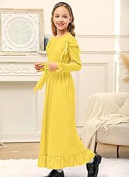 Kids Girl Yellow Casual Tie Front Crew Neck Elegant