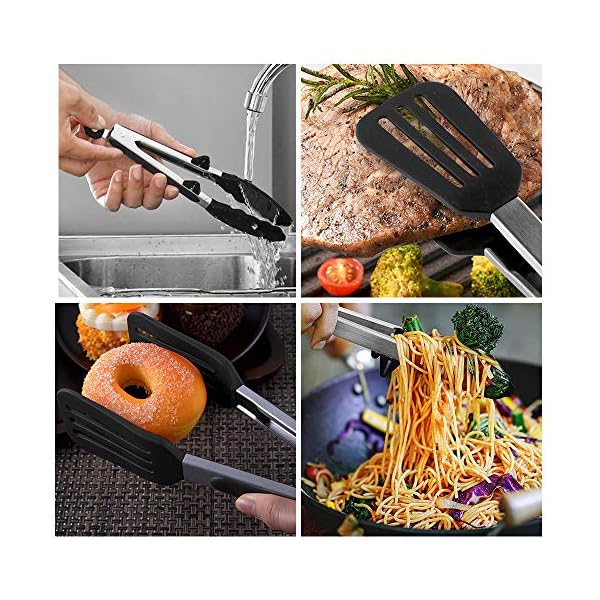 Kitchen-Tongs-with-Resting-Gadget-32cm-Spatula-Tong-33cm-Stainless-Steel-Non-Stick-Basic-Cooking-Tong-Suitable-for-Baking-Frying-Serving Kitchen Tongs with Resting Gadget, 12 Inch Spatula Tong, Stainless Steel Non-Stick Basic Cooking Tong, Suitable for…