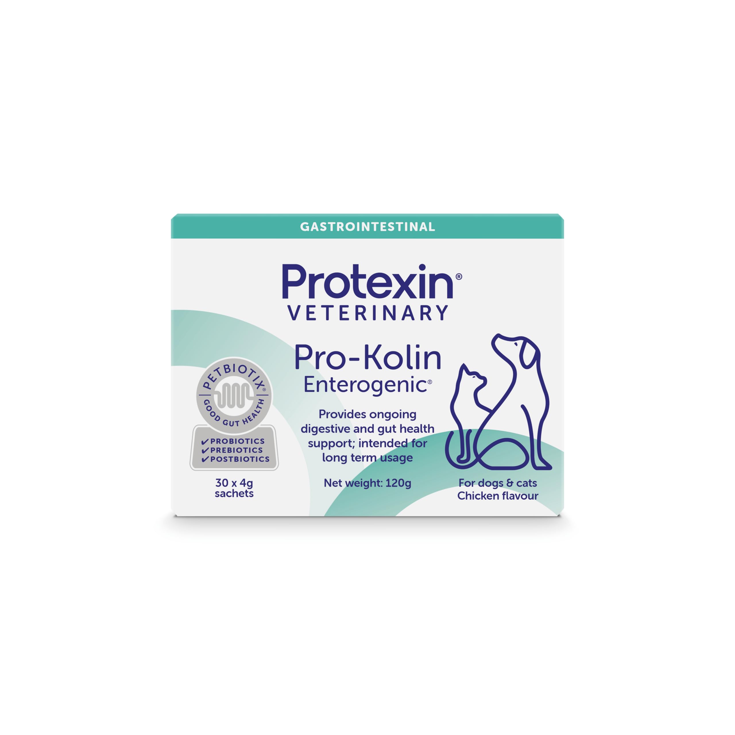 Protexin Veterinary Pro-Kolin Enterogenic Gut Health Sachets for Cats and Dogs, Chicken Flavour, 30 Sachets