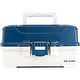 Plano One-Tray Tackle Box, Blue/White, Rust-Proof Brass Latch, Top-Access Tray with Deep Storage, Made in the USA, Portable Fishing Gear Storage Organizer