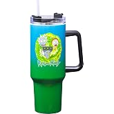 Spoontiques Rick and Morty 40oz Stainless Steel Travel Mug with Handle - 40 oz Capacity - Double Wall Stainless Steel with Sliding Lock Travel Lid - 12.5" Tall