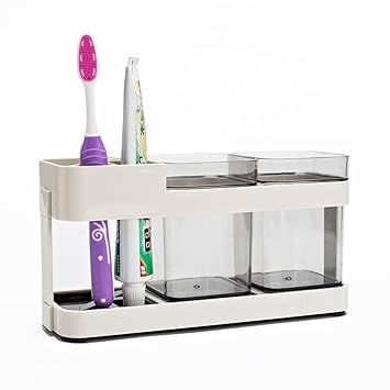 Zollyss 2 Cups Toothbrush Toothpaste Stand Holder Storage Organizer