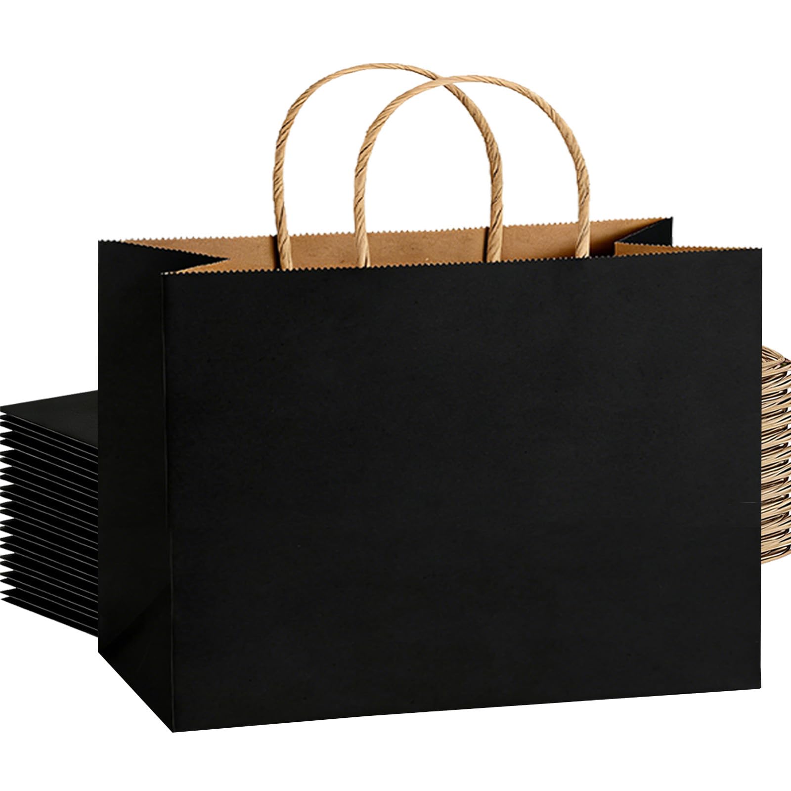 Weifeng 20 pcs Gift Bags Paper Bags with Handles Black Paper Bag with Twisted Handles 27x12x21cm,130GSM paper for Business, Shopping, Retail, Party Wedding Birthday Party