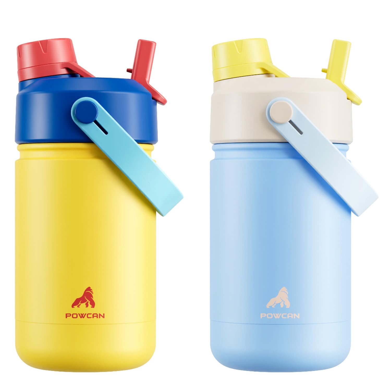 POWCAN 2 Pack 12 oz Kids Insulated Water Bottle for School: Leakproof, 2-in-1 Straw Spout Lid, BPA-Free, Keep Cold 24 Hrs, Stainless Steel Cup for Girls, Boys, Teens (Red Apple Charm & Glass Slipper) Image