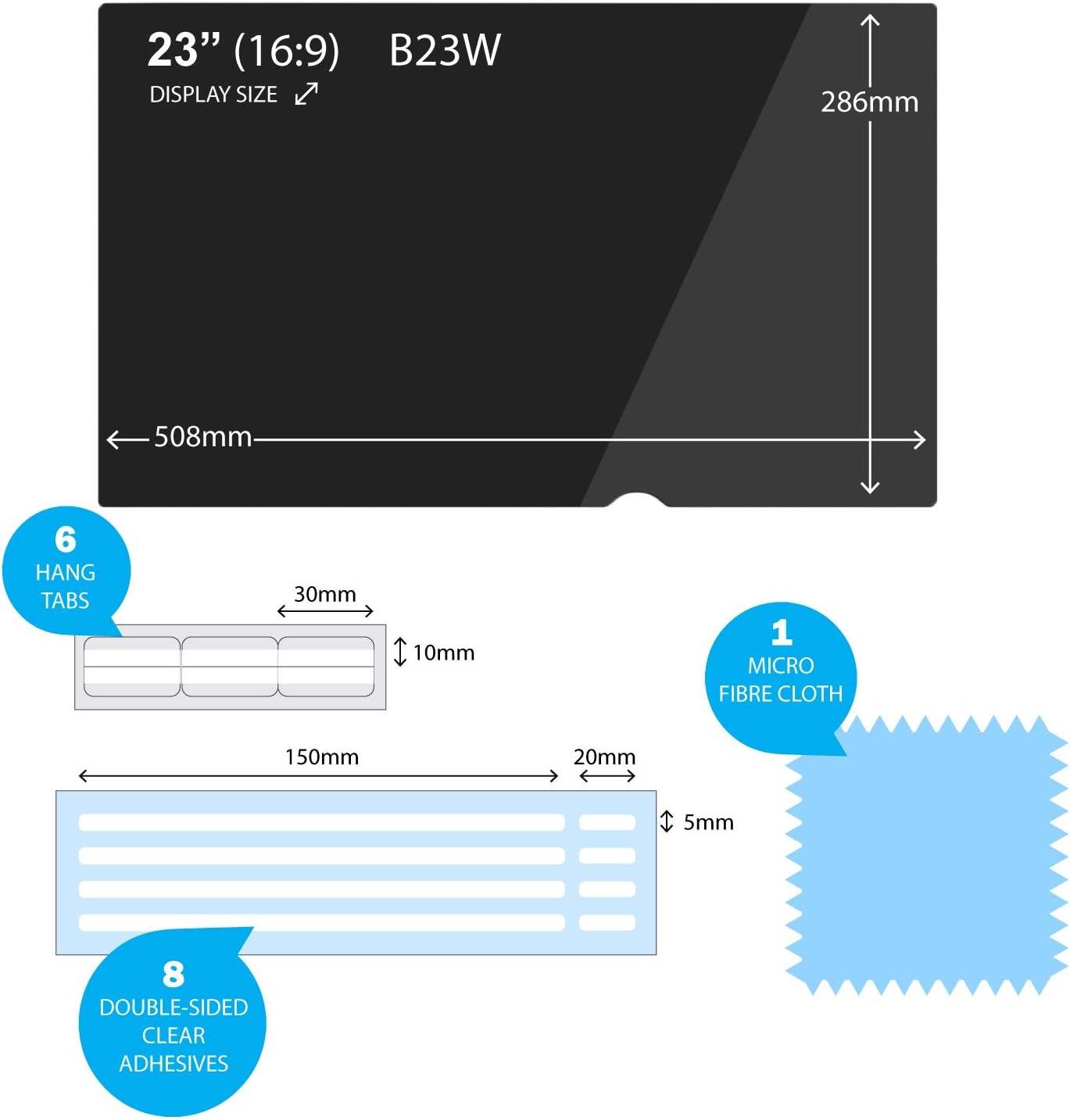 EPHY B23W 4 in 1 Privacy Screen Protector w/Privacy/Anti-Glare/Anti-Blue Light/Anti-Bacterial for Laptop TFT Desktop PC LCD LED Screen - Image 3