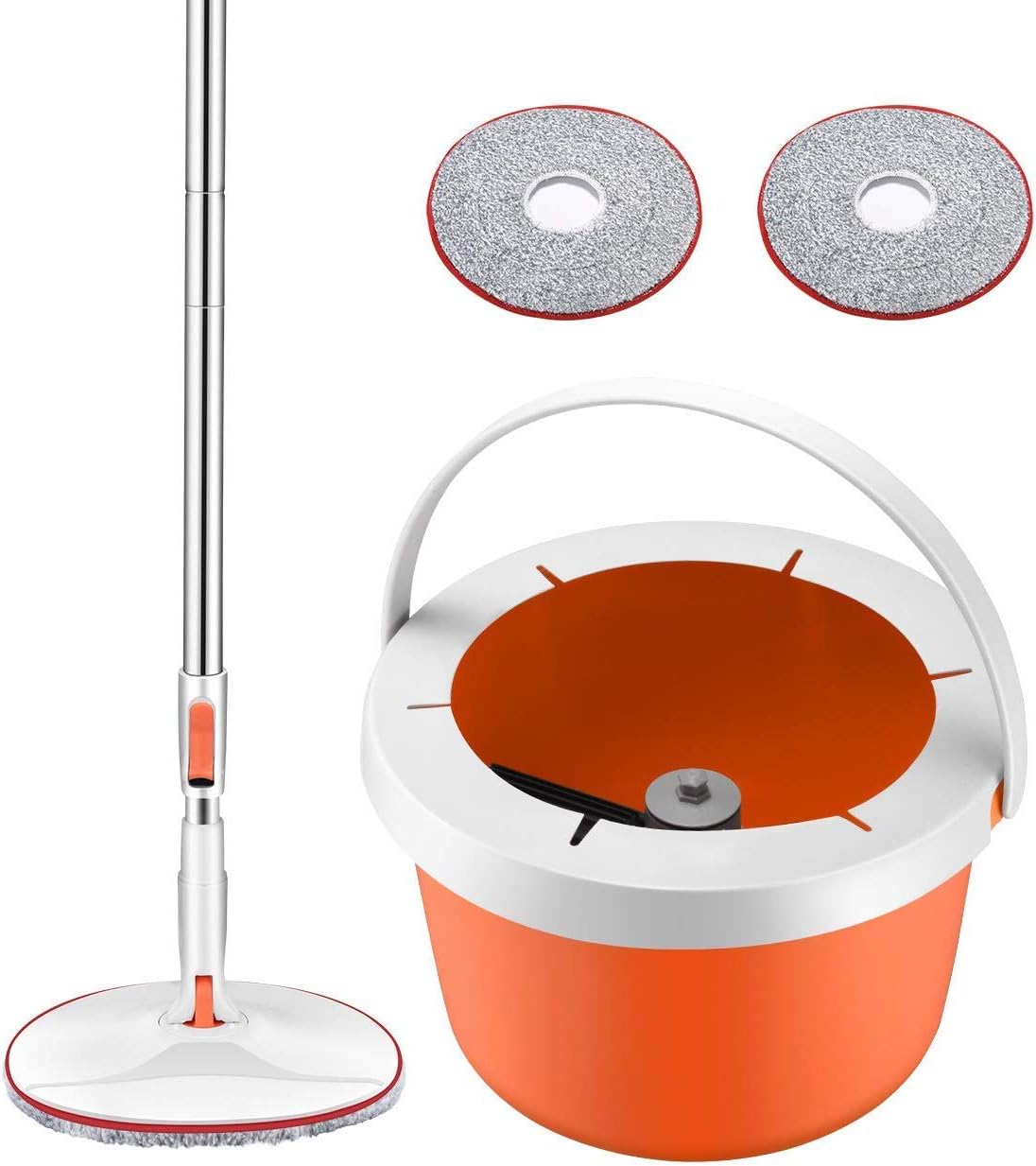 Homitt Spin Bucket Mop, Splash-proof and Durable Bucket Floor Cleaning Kit, 360° Rotation 90° Foldable Bucket Mop with Extension Handle and 2 Machine Washable Spin Mop Pads