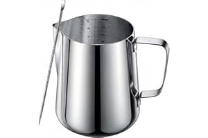 Milk Frothing Pitcher 12oz (350ml) & Latte Art Pen - Stainless Steel Milk Jug for Espresso Machine, Metal Creamer Frother Cup