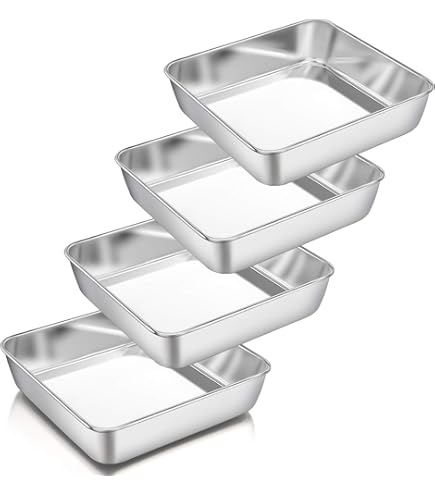 12.4 Inch Deep Rectangular Cake Pan, Stainless Steel Baking Pan Lasagna Pan Toaster Oven Bake Cookie Cake Meat Corrugated Bottom Heavy Duty Non Toxic - View #5