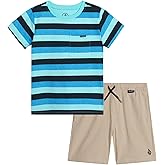 Volcom Toddler Boy Shorts Set - 2 Piece Short Sleeve Graphic Tees and Tech Stretch Shorts for Boys - Toddler Summer Clothes