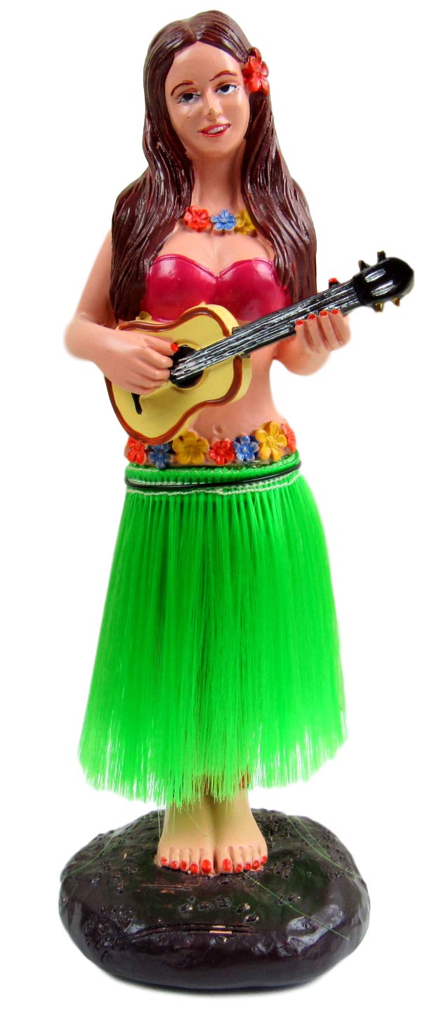 Dashboard Hula Girl Bobblehead Figurine 6" Grass Skirt Dancing Ukelele