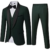 MY'S Mens 3 Piece Tuxedo Set with Bow Tie, Shawl Lapel One Button Jacket Vest & Pants, Slim Fit Suit Prom Party Wedding Tux