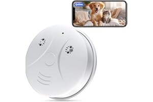 EOVAS Wireless WiFi Smart Camera Smoke Detector 1080P Video Indoor Nanny Camera for Pets Home Security Wall Mount Night Vision, Loop Filming, Motion Detection, Live Viewing, Android iOS Free App, No Sound