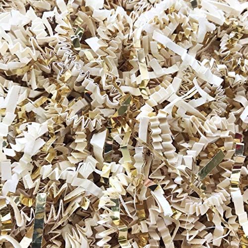 Black Cat Avenue 2 LB Ivory & Gold Crinkle Cut Paper Shred Filler for Gift Wrap and Basket Filler