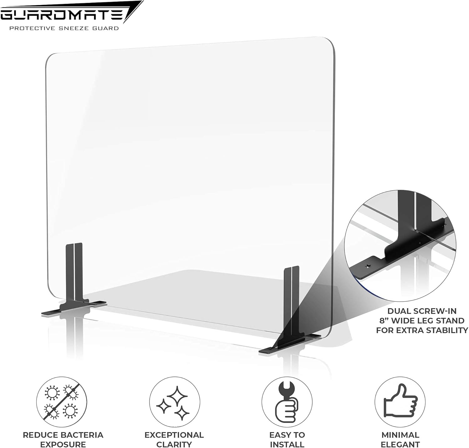GUARDMATE | Premium Plexiglass Shield Commercial Grade Sneeze Guard | Acrylic Divider Portable Plastic Barrier Shield Reception Desk Cashier Checkout Counter (32" Wide x 24" Tall): Home Improvement