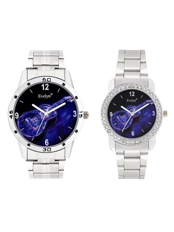 Stainless Steel Analogue Purple Dial Couple Watches