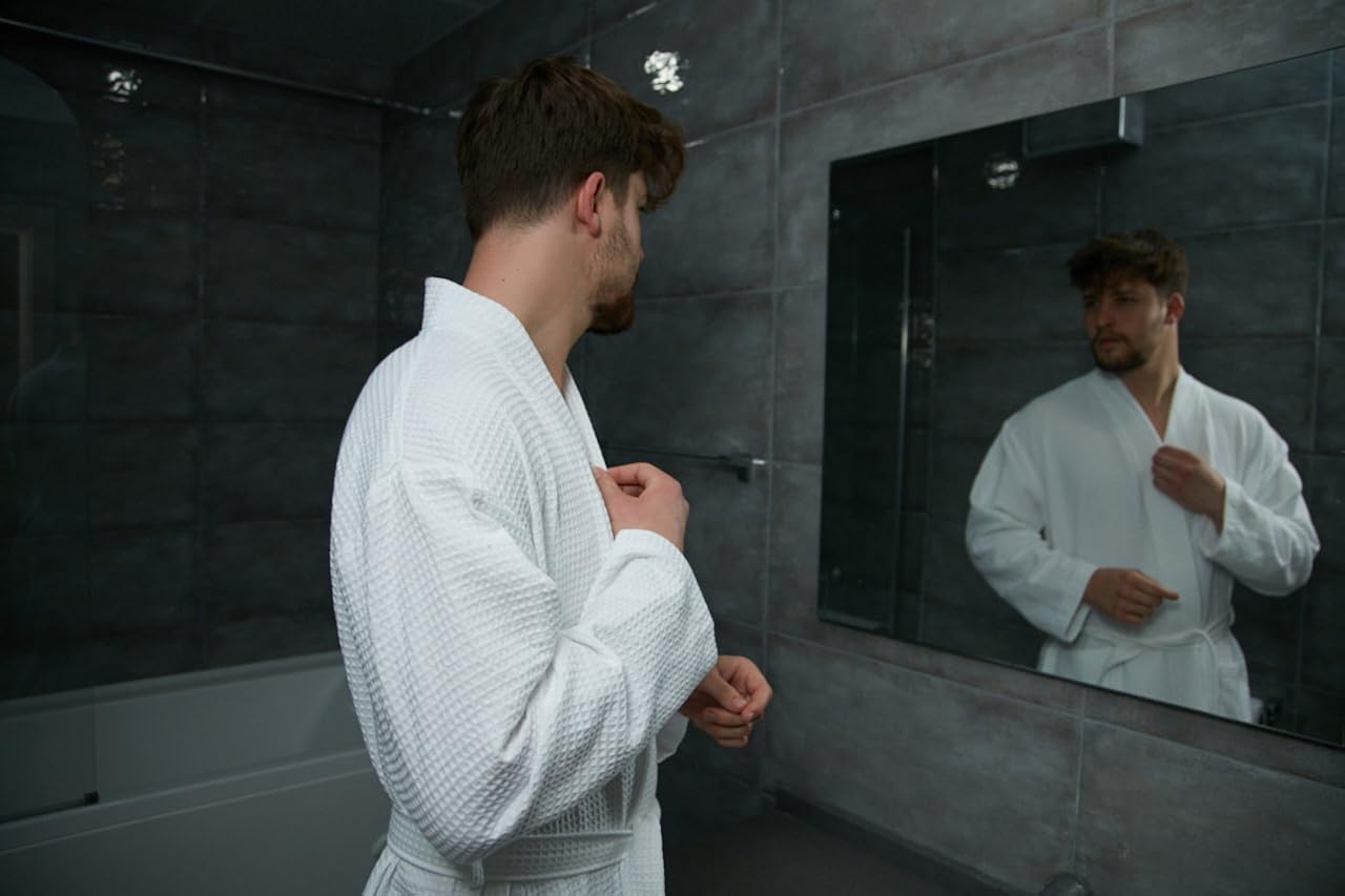 Bagno Milano Mens Waffle-Knit Bathrobe – Lightweight Hotel Spa Robe, Made in Turkey at  Men’s Clothing store