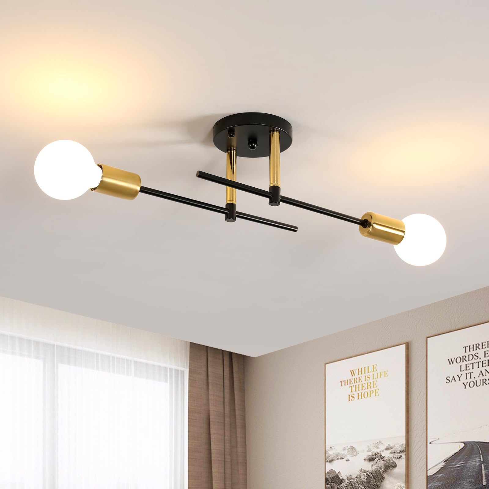 Riserva Chandelier Industrial, E27 Semi-Flush Mount Ceiling Lamp, Black Modern Sputnik Ceiling Light for Living Room, Bedroom, Kitchen, Dining Room, Hallway — image 1