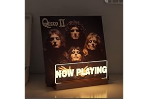 Lampeez Light Up Now Playing Vinyl Record Stand, Wooden Acrylic Record Holder for Vinyl Album LED Display Storage Collection Holder, Warm White Color Lights