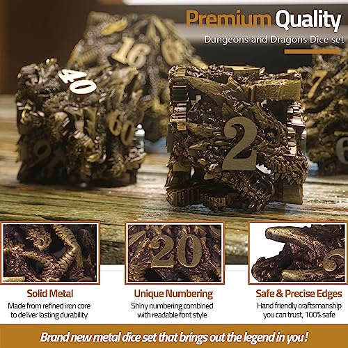 JOYLORD Metal DND Dice Set - Tree Vine Dragon Design Dungeons & Dragons Dice With Hollow Design