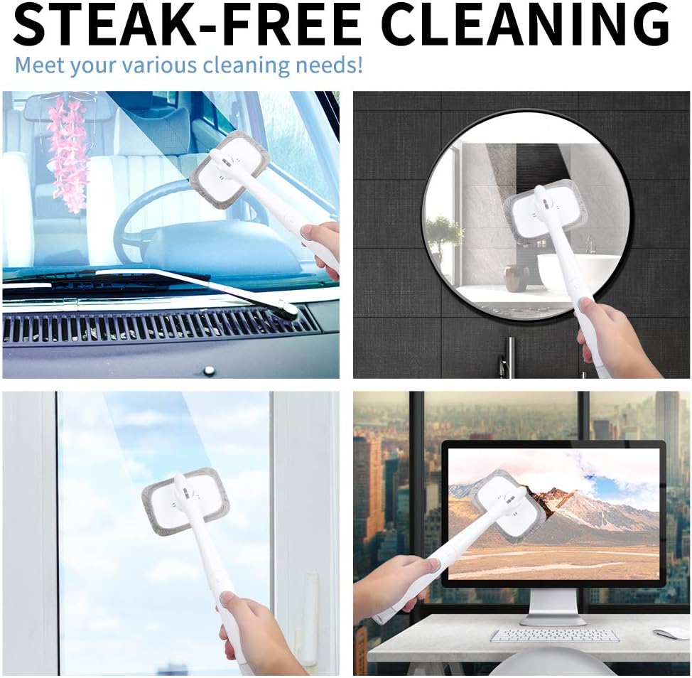 eFuncar Windshield Cleaner Glass Cleaning Tool - Foldable Auto Window Glass Cleaner Car Windshield Washer Cleaning Kit Interior with Built-in Sprayer and 6Pcs Microfiber Bonnets(Dry, Wet & Deep Clean): Automotive