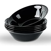 LaGlint 14 OZ (16 OZ MAX) Black Opal Glass Cereal Bowl Set of 6, 6.5 inch Dishwasher & Microwave Safe Round Bowls for Soup, Salad and Rice