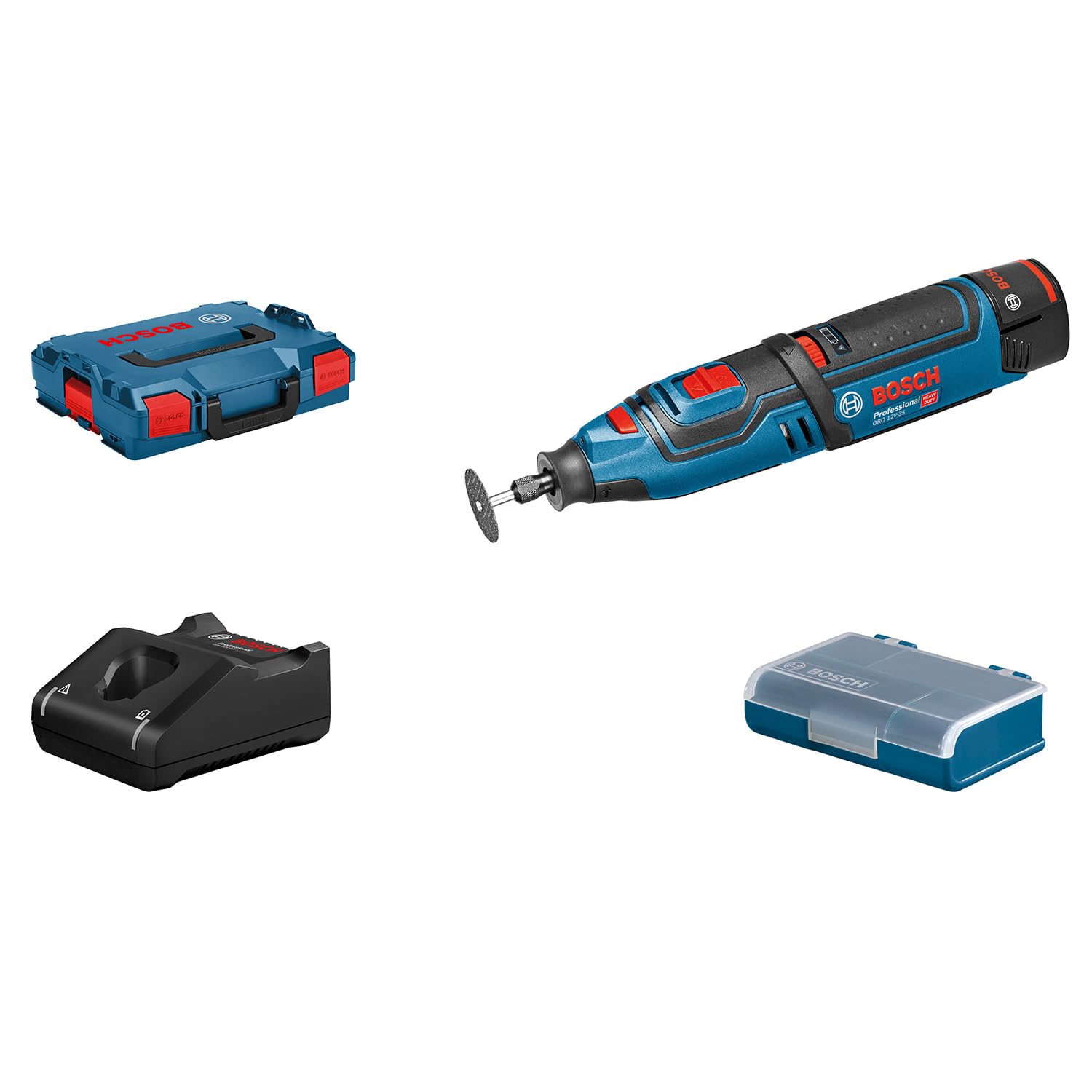 Bosch Professional 12V System GRO 12 V-35 Cordless Rotary Multi-Tool with 1x 12V 2.0 Ah Lithium-Ion Batteries)