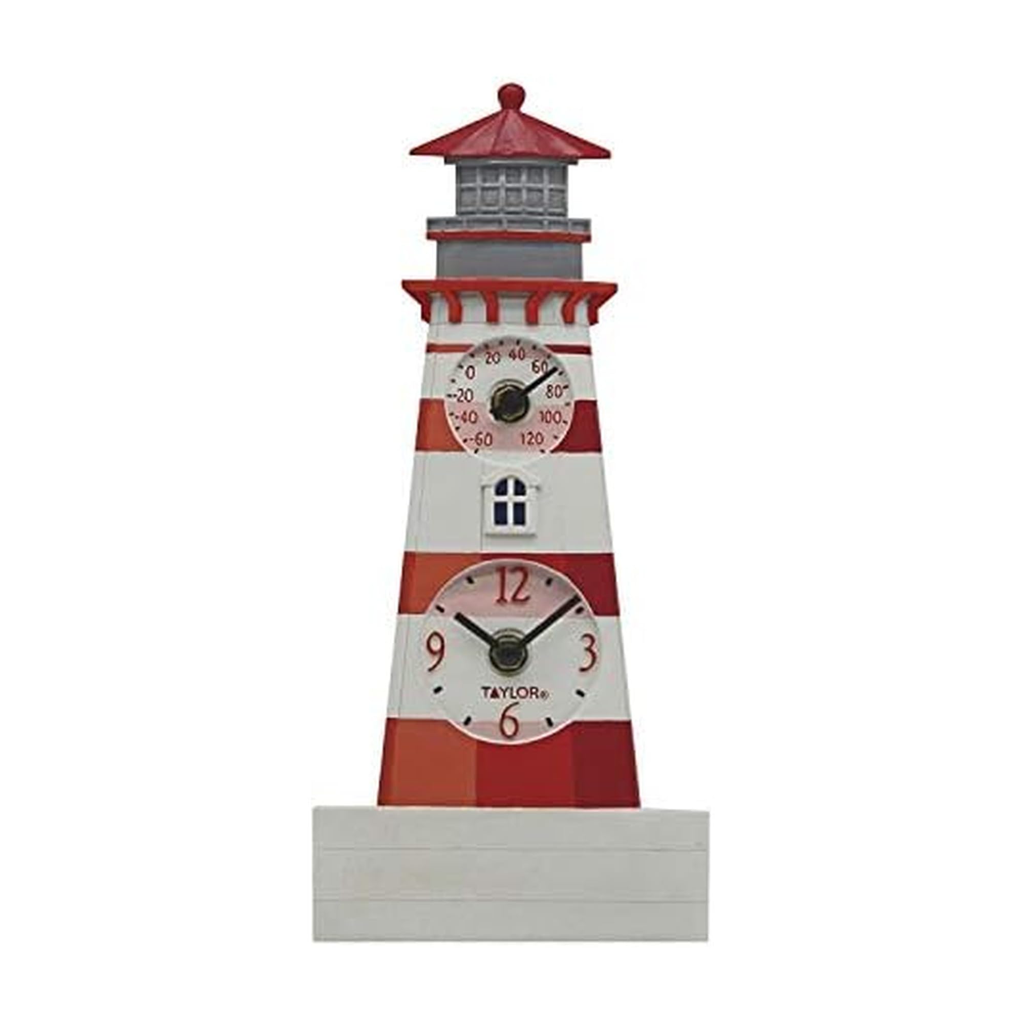 Taylor Precision Products 12" Poly Resin Lighthouse Clock with Thermometer, Multicolored