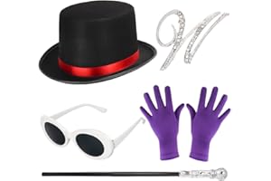 Yewong 5 Pieces Halloween Costume Accessories - Black Top Hat Steampunk Goggles Scepter Gloves Brooch for Book Movie Character Cosplay