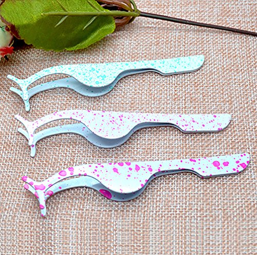 OKDEALS False Eyelash Applicator Tweezers 3 Pack Stainless Steel Extension Clip Nipper Remover Tool Multicolor