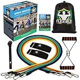 Resistance Bands Set by Flexible Sport - Premium Exercise Bands For Men & Women - 100% Natural Latex Band - Home or Gym Workout - With Door Anchor, Handles, Ankle Straps - Bonus Guide Book & Carry Bag